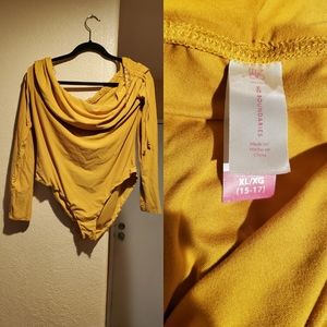 No Boundaries yellow off the shoulder onsie.